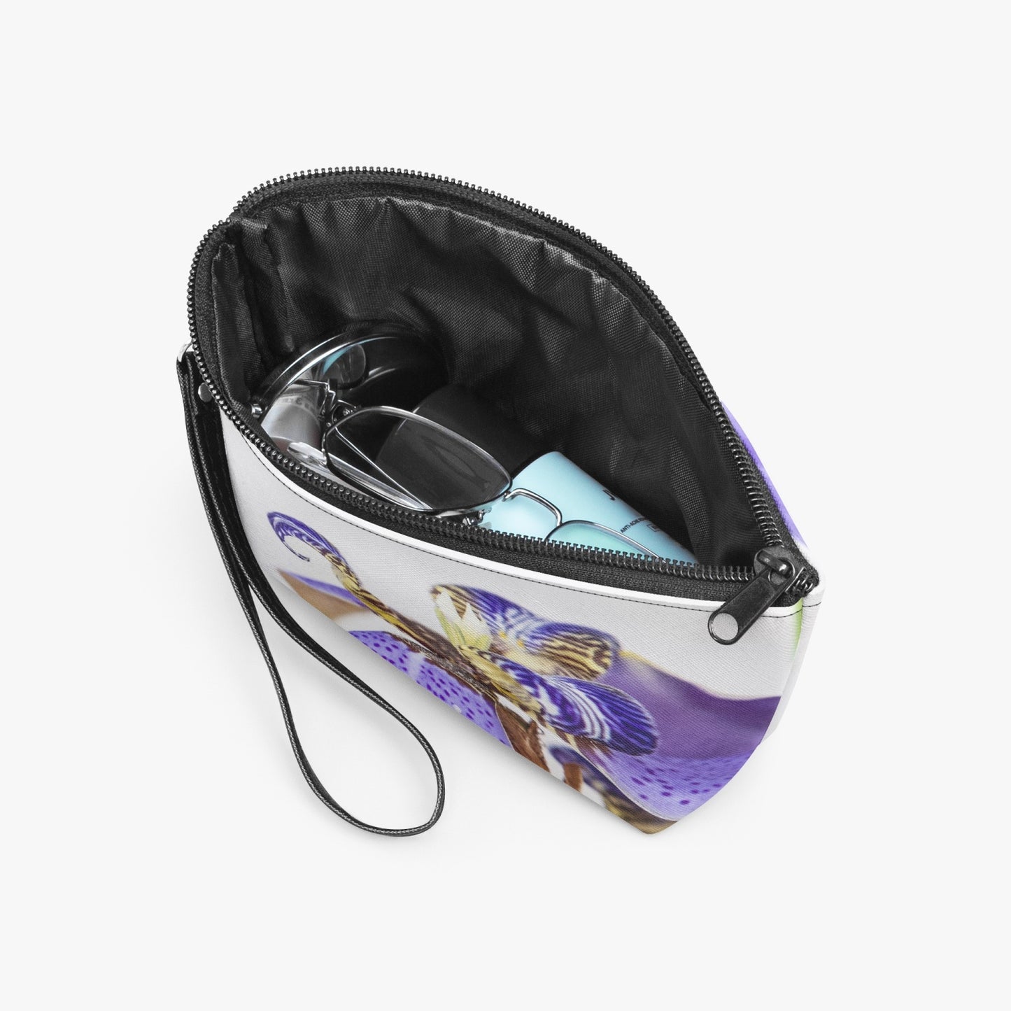 Iris flowwer Zipper Makeup Bag with Wrist Strap