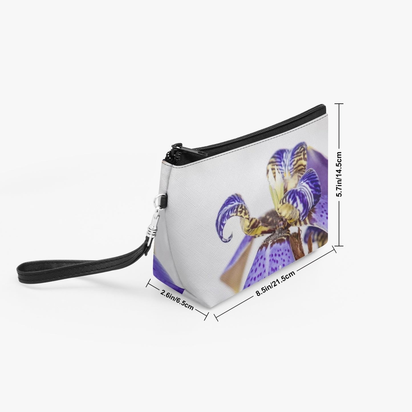 Iris flowwer Zipper Makeup Bag with Wrist Strap